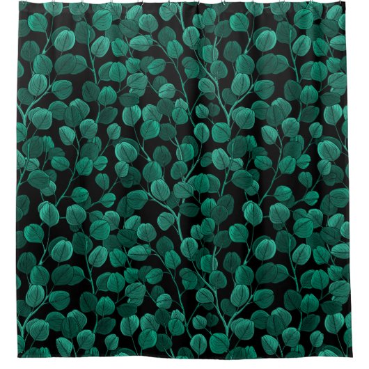 Eucalyptus op zwart douchegordijn (Voorkant)