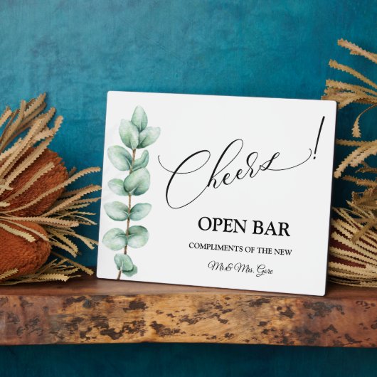 Eucalyptus Open Bar trouwbord Tafelblad Plaque Fotoplaat (Zijkant)
