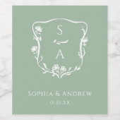 Eucalyptus Origineel Monogram Bloemkam Huwelijk Wijn Etiket (Enkel label)