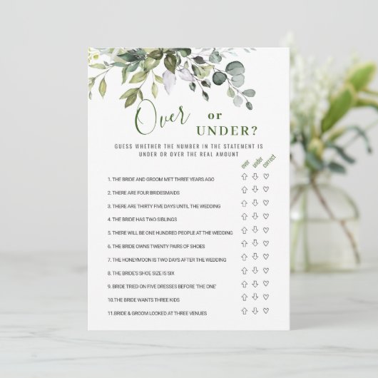 Eucalyptus Over of Onder Bruiloftsfeest Spelkaart Kaart (Staand voorkant)