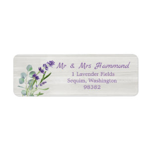 Eucalyptus Paarse lavender Flowers op hout Etiket