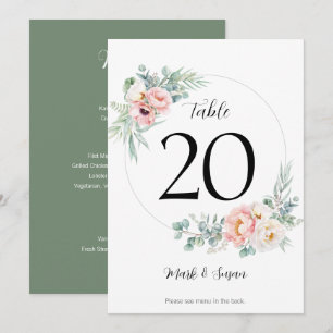 Eucalyptus Peonies Mariage Numéro de table et menu