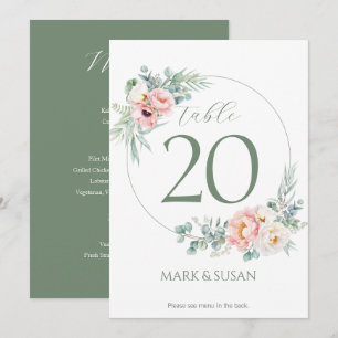Eucalyptus Peonies Mariage Numéro de table et menu