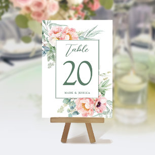 Eucalyptus Peonies Mariage Numéro de table et menu