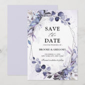 Eucalyptus Periwinkle Paarse Geometrische bruiloft Save The Date (Voorkant / Achterkant)