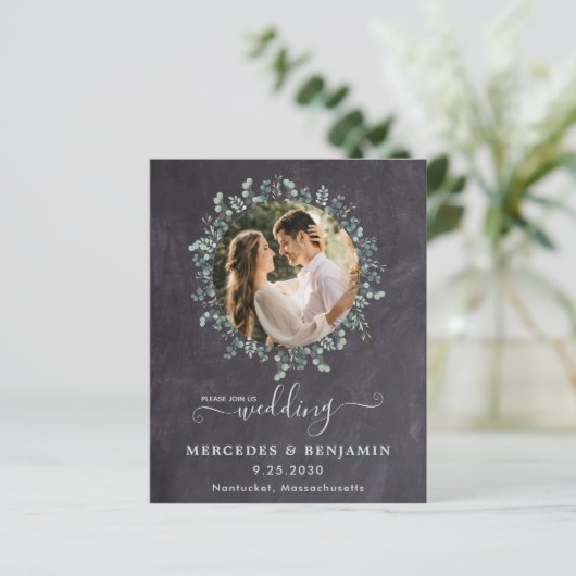 Eucalyptus Photo Budget QR Code Weddenschap Uitnod (Staand voorkant)