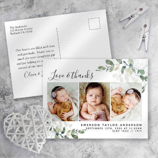 Eucalyptus Photo Carte de remerciements bébé