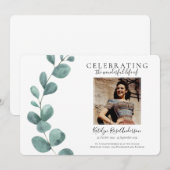 Eucalyptus Photo Funeral Invitation Kaart (Voorkant / Achterkant)