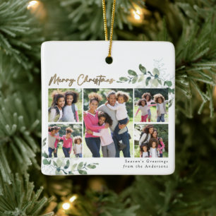 Eucalyptus Photo Gold Foil Merry kerst Keramisch Ornament