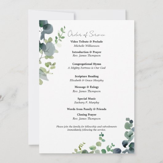 Eucalyptus Photo Memorial Funeral Programme (Dos)