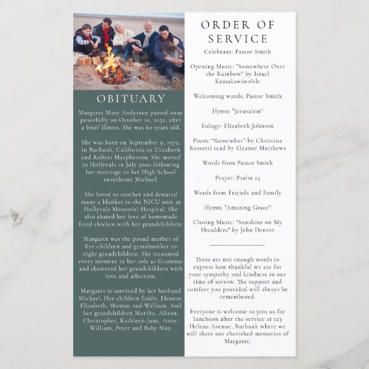 Eucalyptus Photo Memorial Service Programme (Dos)