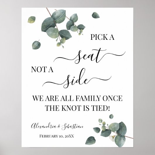 Eucalyptus Pick A Seat Not Side WeduwSign Poster (Voorkant)