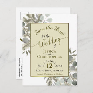 Eucalyptus & Pine Boho Gold Wedding Save the Date Aankondigingskaart
