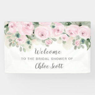 Eucalyptus Pink Rose Floral Vrijgezellenfeest Welk Spandoek