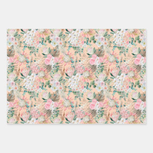 Eucalyptus Pink White Floral Boho Bridal Birthday Inpakpapier Vel