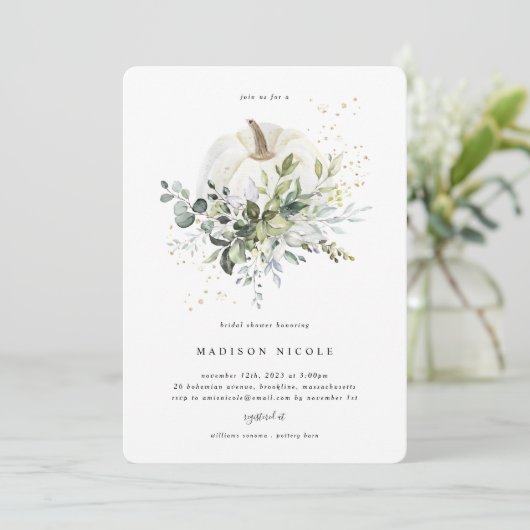 Eucalyptus pompoen bruids douche uitnodiging (Staand voorkant)