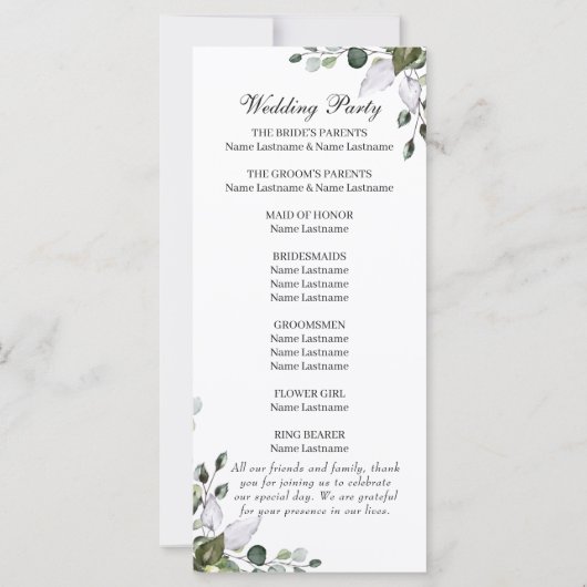 Eucalyptus Programme de mariage aquarelle (Dos)