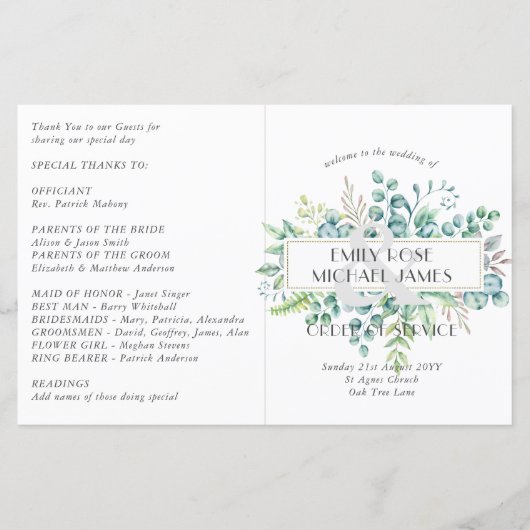 Eucalyptus Programme de mariage Feuilles verts (Devant)