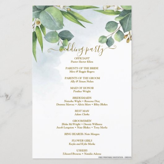 Eucalyptus programme de mariage minimal (Dos)