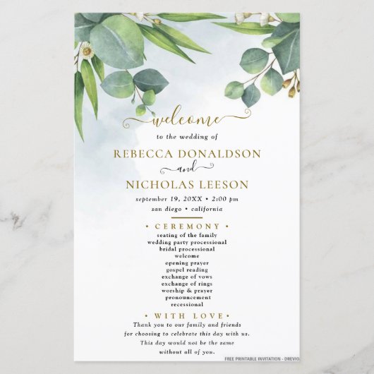 Eucalyptus programme de mariage minimal (Devant)