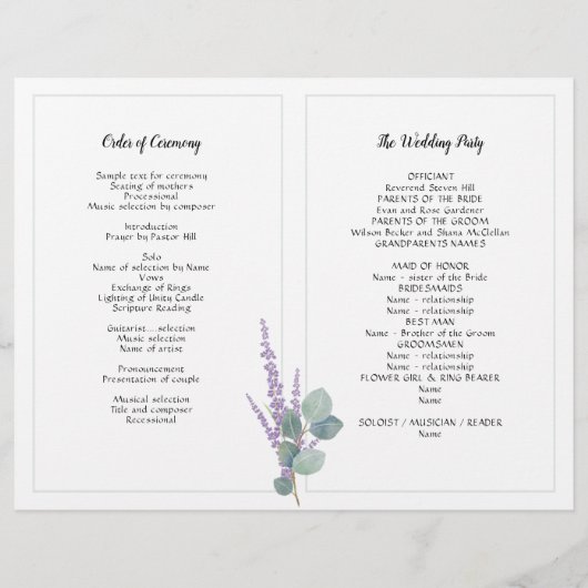 Eucalyptus Programme de mariage plié Papier à feut (Dos)