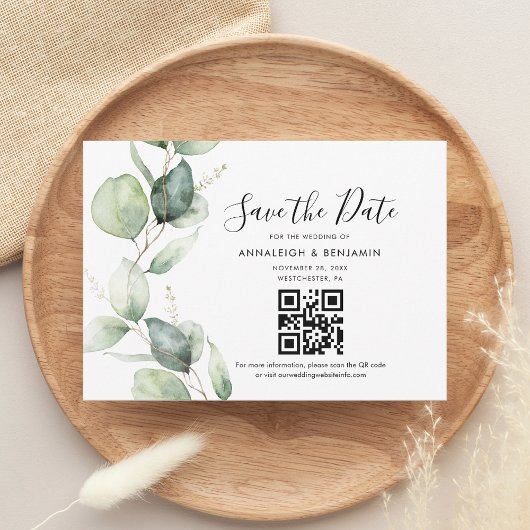 Eucalyptus QR Code Botanical Weddenschap Save the  Date