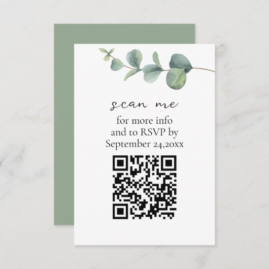 Eucalyptus QR Code Bruiloft RSVP Informatiekaartje (Voorkant / Achterkant)