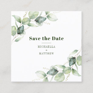 Eucalyptus QR Code Minimalist Save the Date Kaart Vierkante Visitekaartje