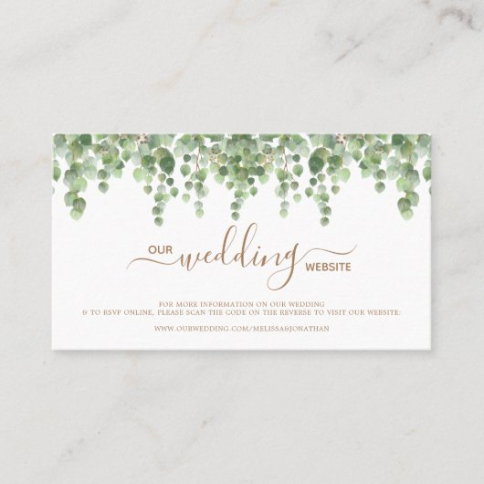 Eucalyptus QR Code Weddenschap Website RSVP Card Visitekaartje (Voorkant)