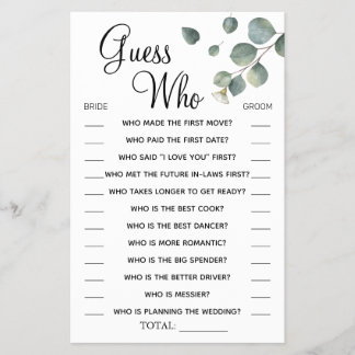 Eucalyptus Raad eens wie Vrijgezellenfeest spelkaa Flyer