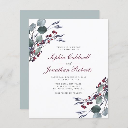 Eucalyptus Red Berries QR Code RSVP Weddenschap Ui (Voorkant / Achterkant)