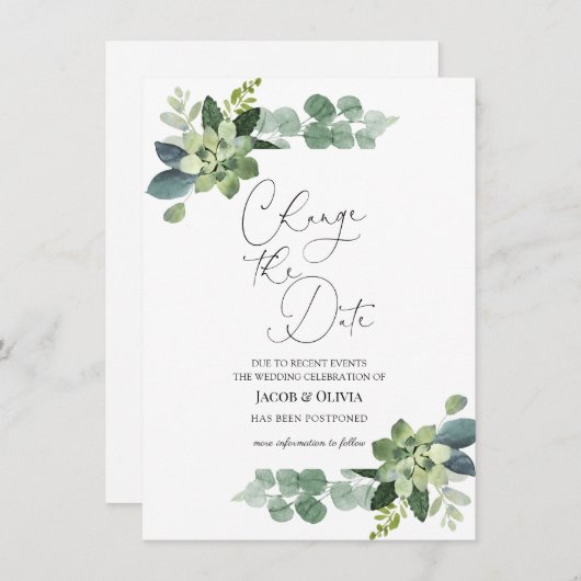 Eucalyptus Reporté Faire-part Mariage (Devant / Derrière)