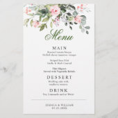 Eucalyptus Rose Blush Rose Dîner Menu Mariage (Devant)
