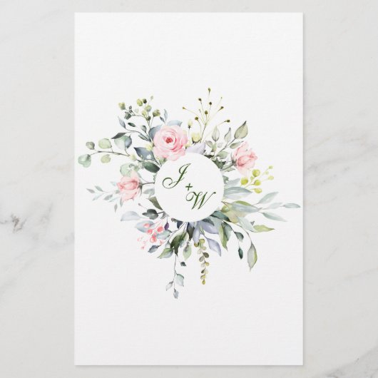 Eucalyptus Rose Blush Rose Dîner Menu Mariage (Dos)