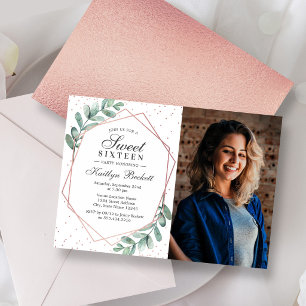 Eucalyptus Rose Goud Geometrische Sweet Sixteen Fo Kaart