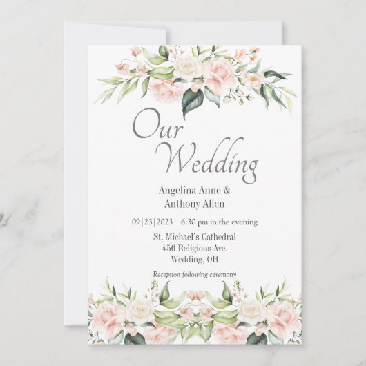 Eucalyptus rose pâle Faire-part de mariage floral (Devant)