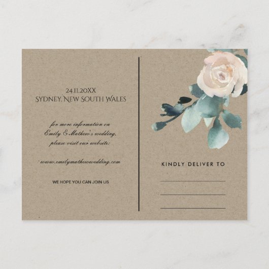 EUCALYPTUS ROSE ROSE PÂLE GRIS KRAFT CARTES DE SAU (Dos)