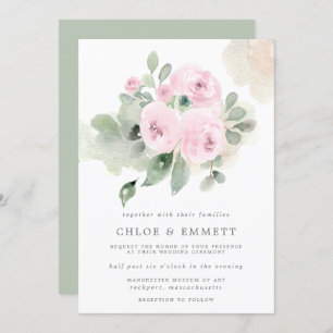 Eucalyptus Rose Rose Rose Faire-part de mariage Fl