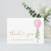 Eucalyptus roze ballon dank u kaart (Staand voorkant)