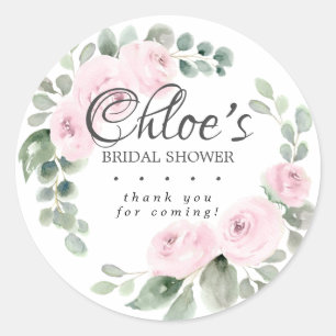 Eucalyptus Roze Bloemige Bruidsdouche Dank Je Wel Ronde Sticker