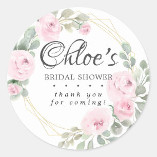 Eucalyptus Roze Bloemige Bruidsdouche Dank Je Wel Ronde Sticker