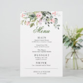 Eucalyptus Roze Blushrozen Trouwdiner Menu (Staand voorkant)