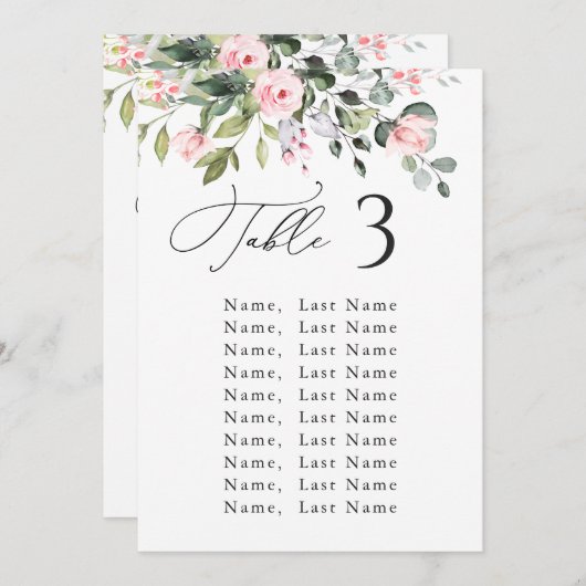 Eucalyptus Roze Rozen Bruiloft Zitkaarten Kaart (Voorkant / Achterkant)