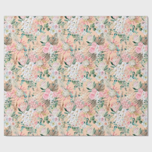 Eucalyptus Roze Witte Bloemige Boho Bruids Verjaar Cadeaupapier (Vlak)
