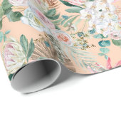 Eucalyptus Roze Witte Bloemige Boho Bruidsverjaard Cadeaupapier (Rol Hoek)