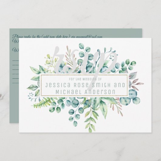 Eucalyptus RSVP kaart - Tekst beide zijden (Voorkant / Achterkant)