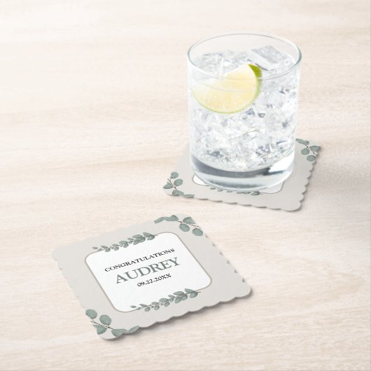 Eucalyptus Rustic Floral Baby Shower Kartonnen Onderzetters (Insitu)