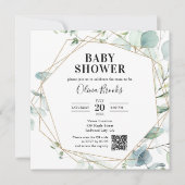 Eucalyptus Rustic Foto QR Code Baby shower Kaart (Voorkant)
