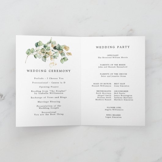 Eucalyptus Rustic Gold Elegant Botanical Weddensch Programma (Binnen)