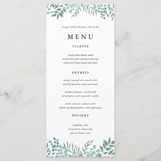 Eucalyptus Rustic Greenery Carte Mariage Menu (Devant)